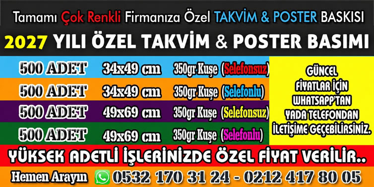 2027 Takvim Baskı Fiyatları